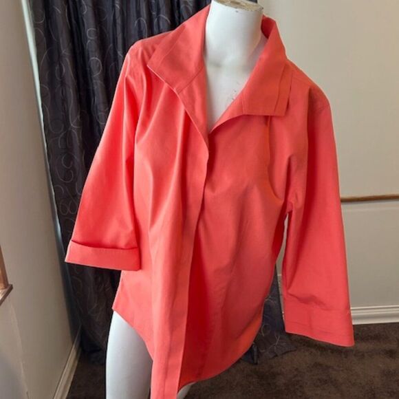 Gold Label Investments Tangerine Peach button down 3/4 sleeves top, size 16 - Picture 1 of 4